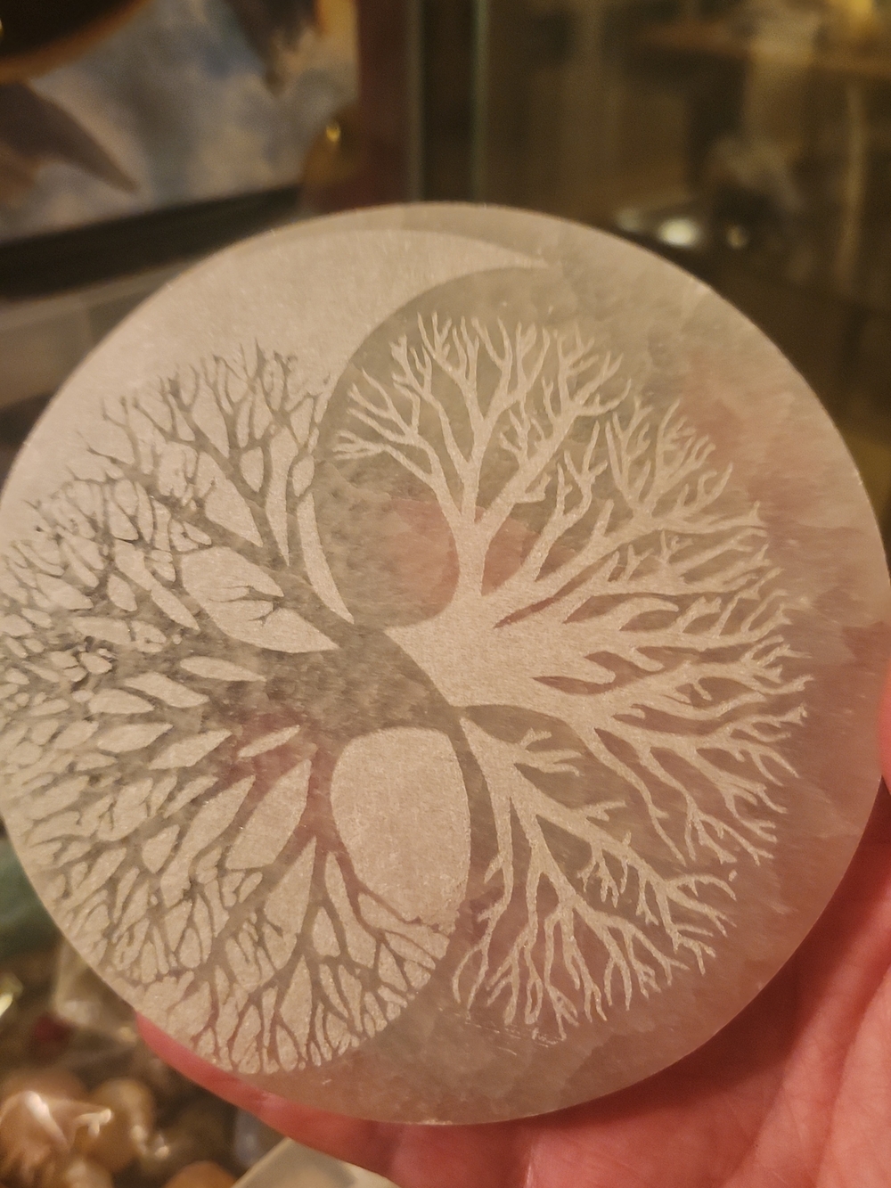 Satin Spar Charging Plate Tree Of Life/ Ying Yang